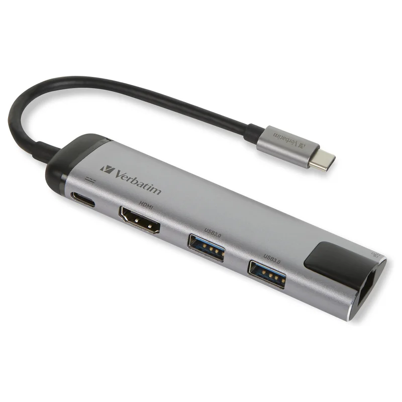 USB-C HUB 5Port > 2xUSB3.0/USB-C/HDMI/Ethernet passiv Verbatim Black Grey
