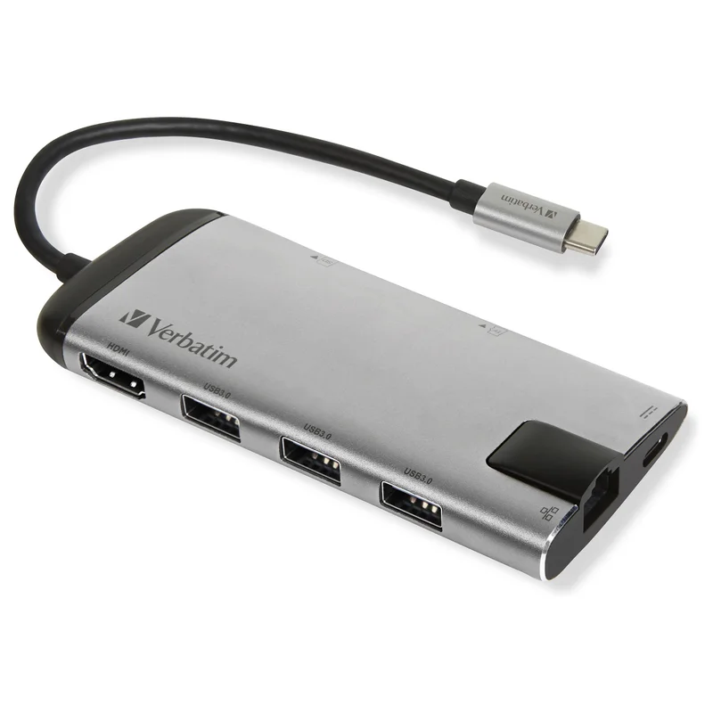 USB-C HUB 7Port > 3xUSB3.0/USB-C/HDMI/Ethernet/SDmicroSD passiv Verbatim Black Grey