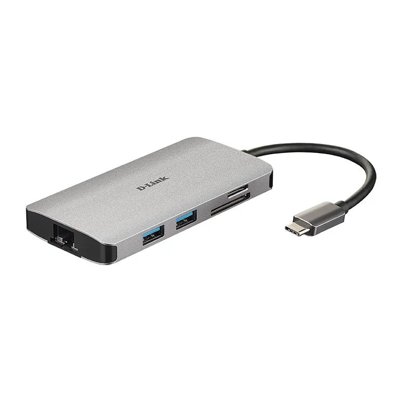 USB-C HUB 8Port D-Link DUB-M810 3xUSB3.0 USB-C HDMI 4K SD microSD Gigabit Lan RJ45 passiv Grey