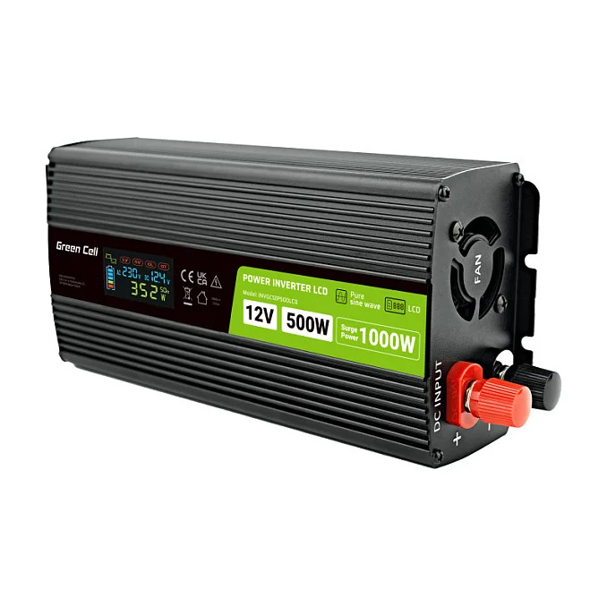 Green Cell KFZ Spannungswandler Power Inverter 12V > 230V 500W/1000W Display