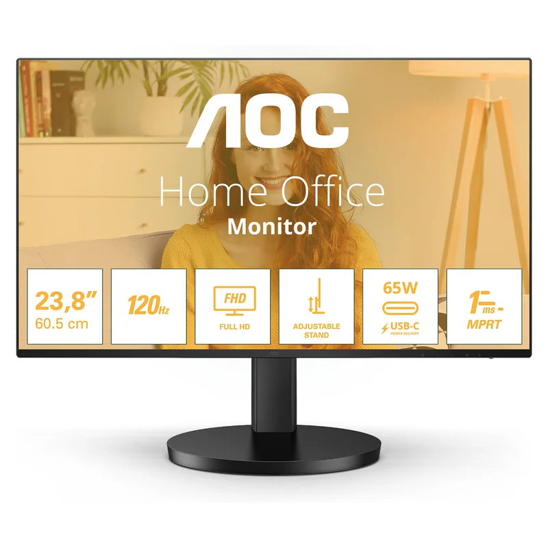 61cm/24" (1920x1080) AOC Basic-line 24B3CF2 16:9 FHD IPS 1ms 100Hz HDMI USB-C Speaker Black