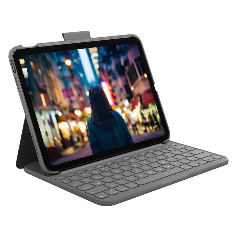 Logitech Slim Folio Bluetooth Tastatur und Schutzhülle iPad 10. 11. Generation grey QWERTZ DE