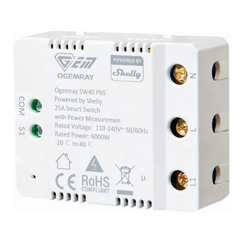 Shelly Plug & Play "PbS Ogemray Smart Relay 25A" Großgeräte Relais max 25A Messfunktion WLAN Lan BT
