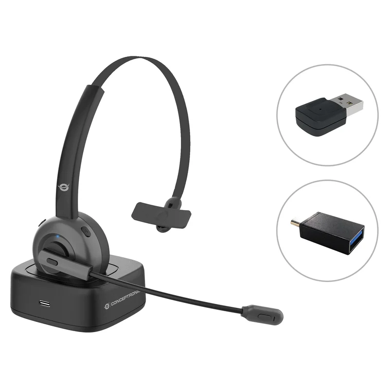 CONCEPTRONIC Headset Mono WLS BT5.0/Mikro/ANC/Dock/+22Std sw