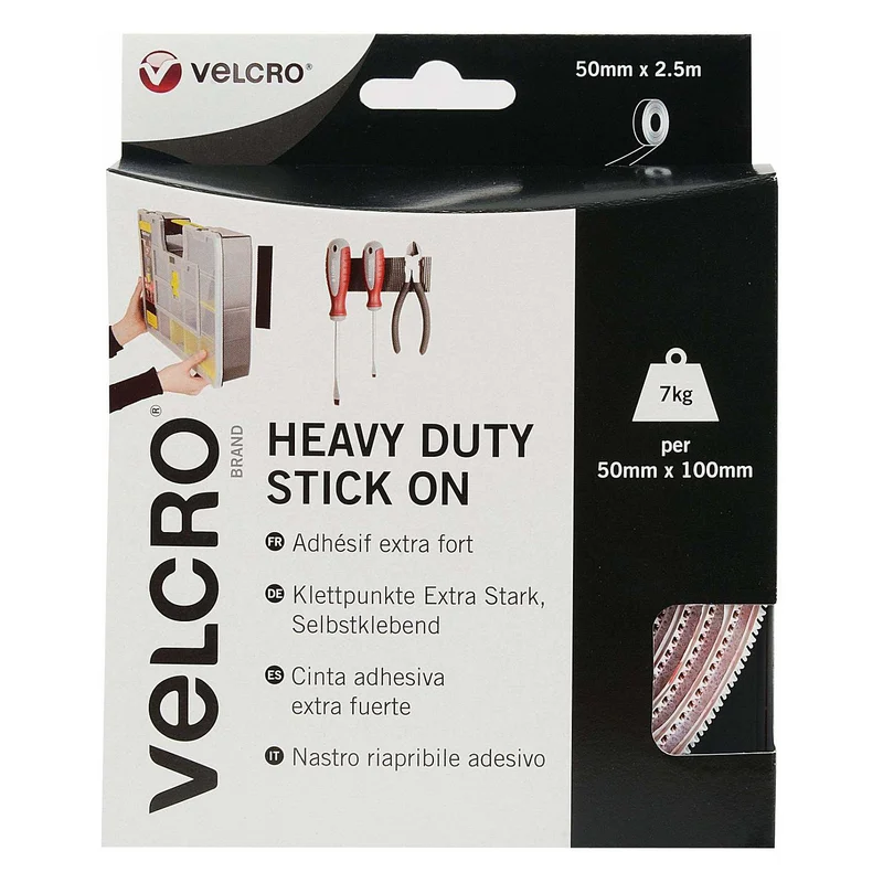 VELCRO Klettband Extra Stark Selbstklebend, Haken & Flausch 50mm x 2.5m Wei