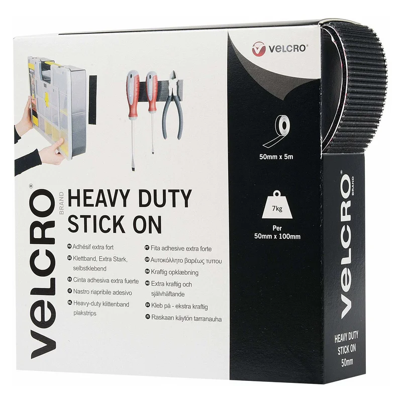 VELCRO Klettband Extra Stark Selbstklebend, Haken & Flausch 50mm x 5m Schwarz