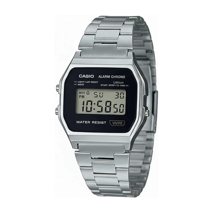 Casio A158WA Vintage Unisex-Uhr Digital mit Edelstahlarmband, silber