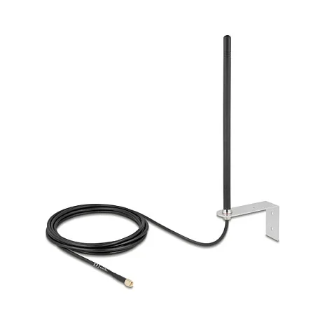 5G LTE Antenne SMA Stecker 3 - 5 dBi omnidirektional starr mit Anschlusskabel RG-58, 3 m Wandmontage outdoor schwarz