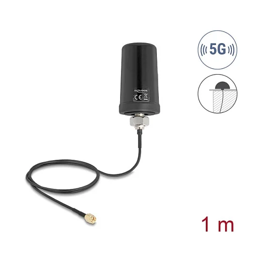 5G LTE GNSS WiFi 6 Antenne SMA Stecker 1,1 - 4,0 dBi omnidirektional mit Anschlusskabel ULA100 1 m Dachmontage outdoor schwarz