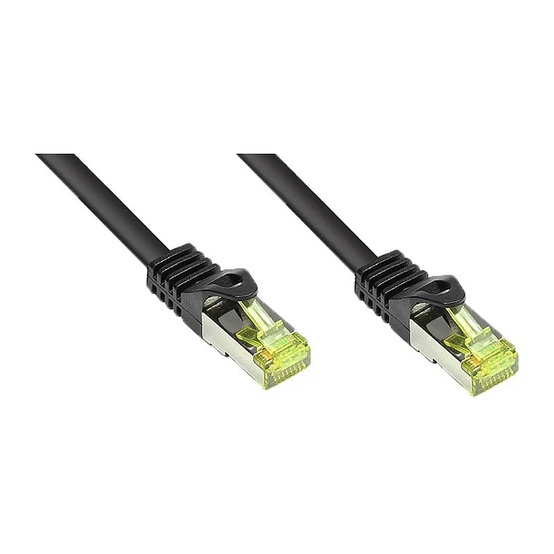 GoodConnections RJ45 Patchkabel mit Cat. 7 Rohkabel und Rastnasenschutz (), S/FTP, PiMF, halogenfrei, 500MHz, OFC, schwarz, 20m,