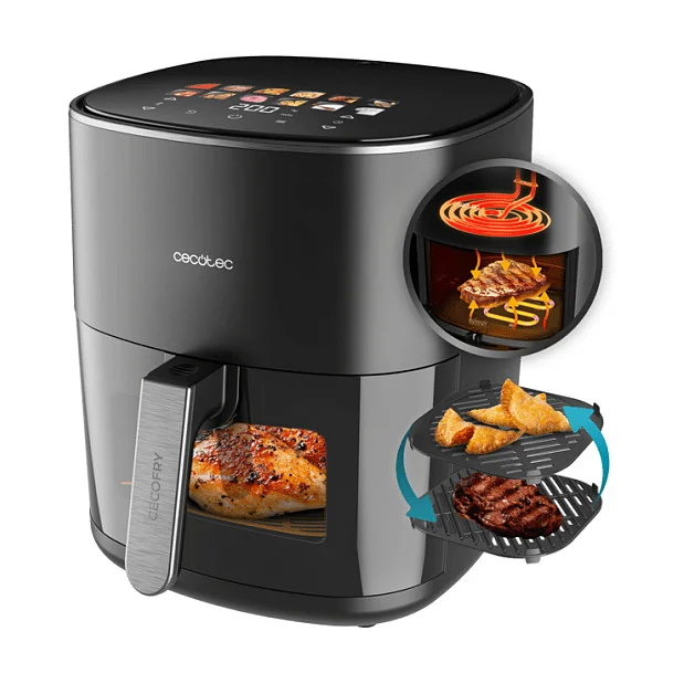 Heiluftfritteuse Cecofry&Grill Duoheat 6500 (schwarz, 2.200 Watt, Korb 6,5 Liter, mit Sichtfenster, doppeltes Heizelement)