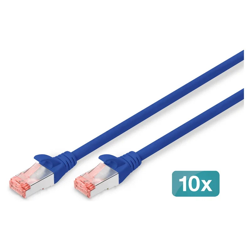 DIGITUS CAT 6 S/FTP Patchkabel, 10 Stück, 0,5m, blau