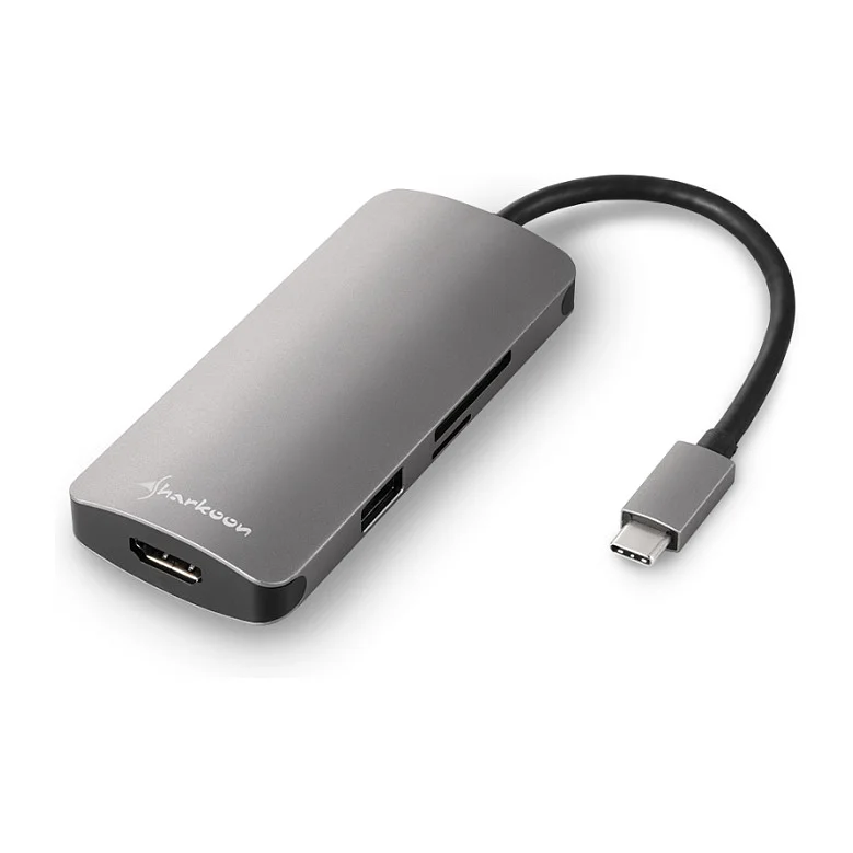 Sharkoon USB 3.0 Type C Multiport Adapter (dunkelgrau. USB-C. HDMI. MicroSD. SD)