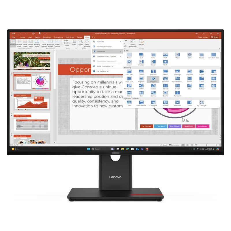 68,6cm/27" (1920x1080) Lenovo ThinkVision T27-40 16:9 IPS 4ms 120Hz HDMI DisplayPort VGA USB-C USB-Hub VESA Black