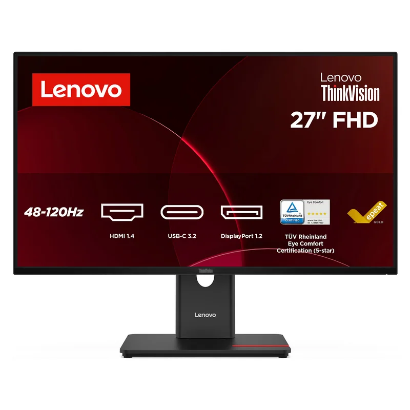 68,6cm/27" (1920x1080) Lenovo ThinkVision T27-40 16:9 IPS 4ms 120Hz HDMI DisplayPort VGA USB-C USB-Hub VESA Black