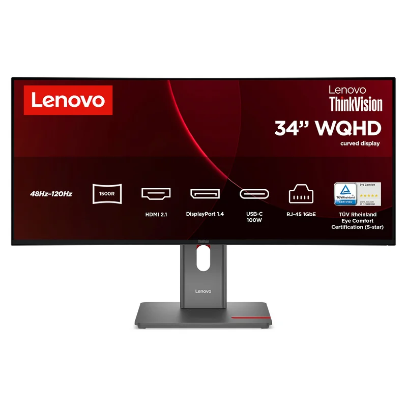 86,4cm/34" (3440x1440) Lenovo ThinkVision T34WD-40 21:9 WQHD VA Curved 4ms 120Hz HDMI DisplayPort USB-C USB-A RJ45 VESA Kensington