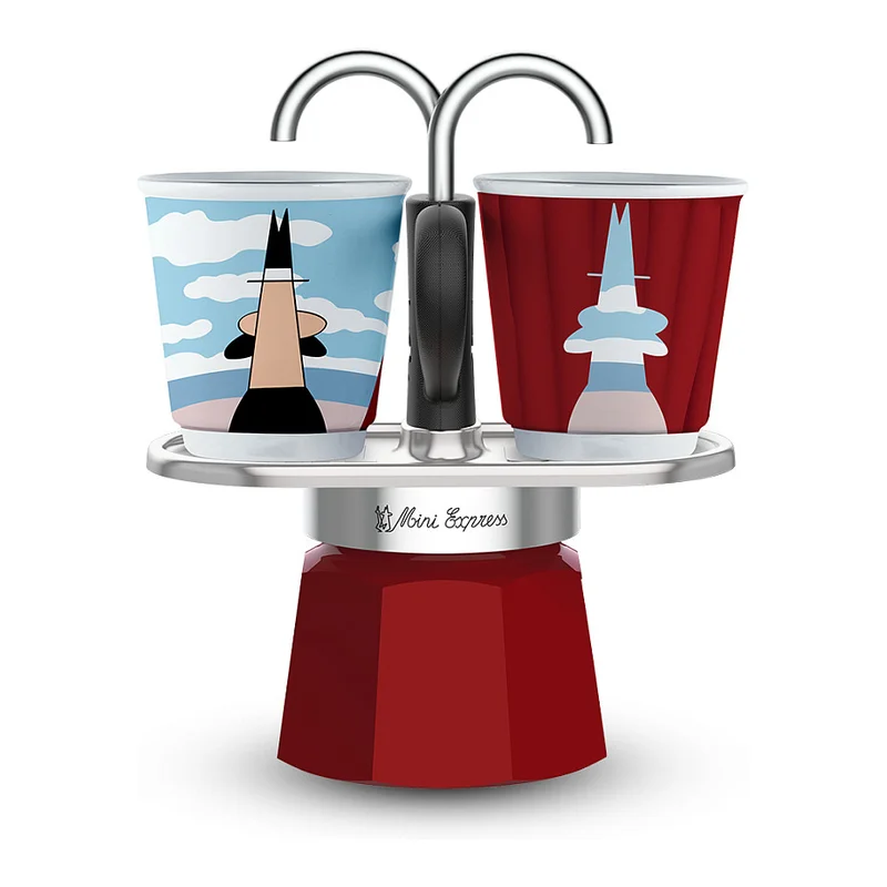Bialetti Mini Express - Espressokocher-Set - rot + 2 Becher aus Arte Collection René Magritte