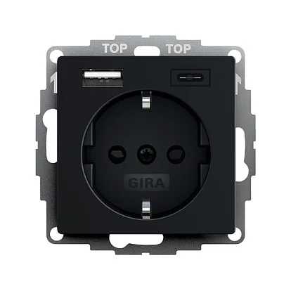 GIRA 2459005 SCHUKO SH USB-Spannungsvers. 2f Typ A/C System 55 Schwarz m
