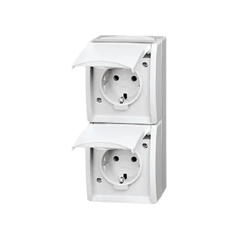 BUSCH JAEGER BJ 20-02EW-54 Steckdose m.Klappdeckel senkrecht 2f ocean IP44 alpinweiß