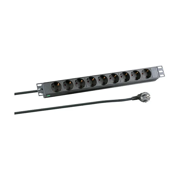 19" 1HE Steckdosenleiste 9xCEE 7/3 ohne Schalter,Alu,sw