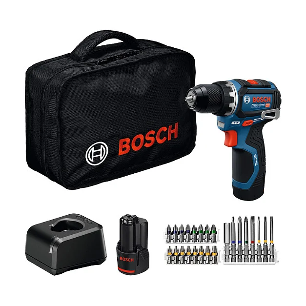 Powertools Akku-Bohrschrauber GSR 12V-32 Professional, 12Volt (blau/schwarz, 2x Li-Ionen Akku 2,0Ah, 24-teiliges Zubehr-Set, Werkzeugtasche)