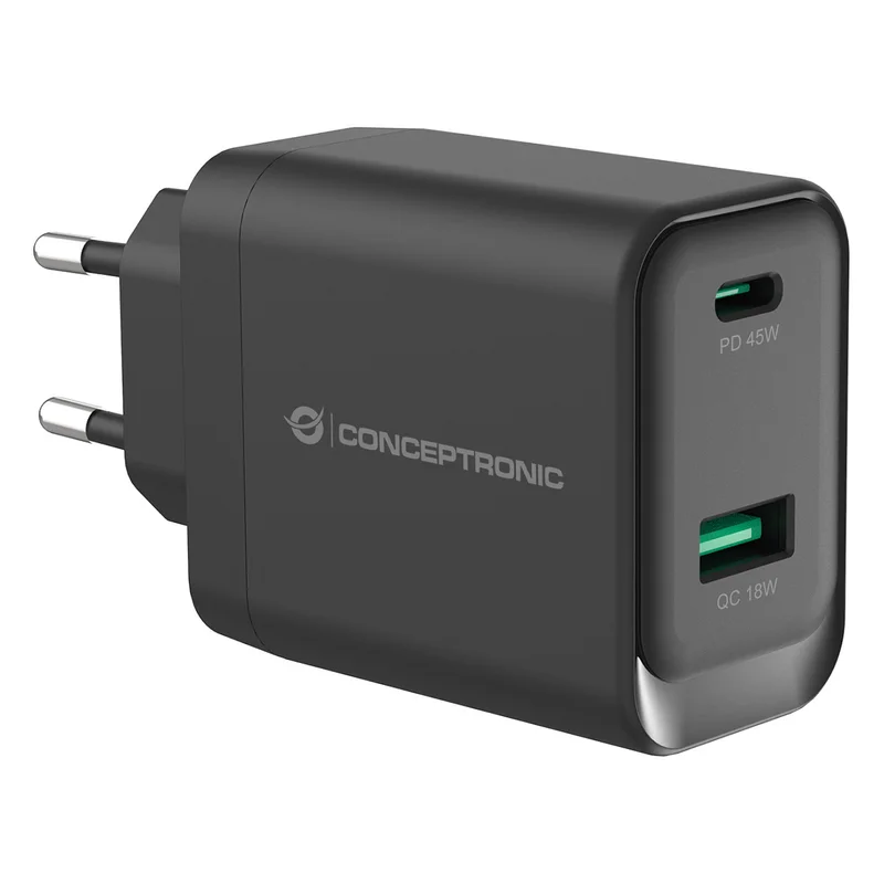 CONCEPTRONIC Ladegerät 2Port GaN USB-C/-A 45WPD3.0/PPS sw
