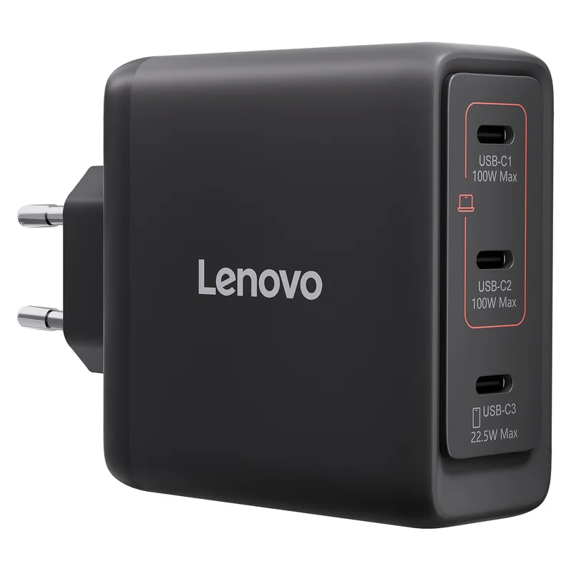 N Lenovo Multi-Port USB-C 100W GaN-Ladegerät/ Netzteil Schwarz inkl. USB-C Kabel (1,8m)