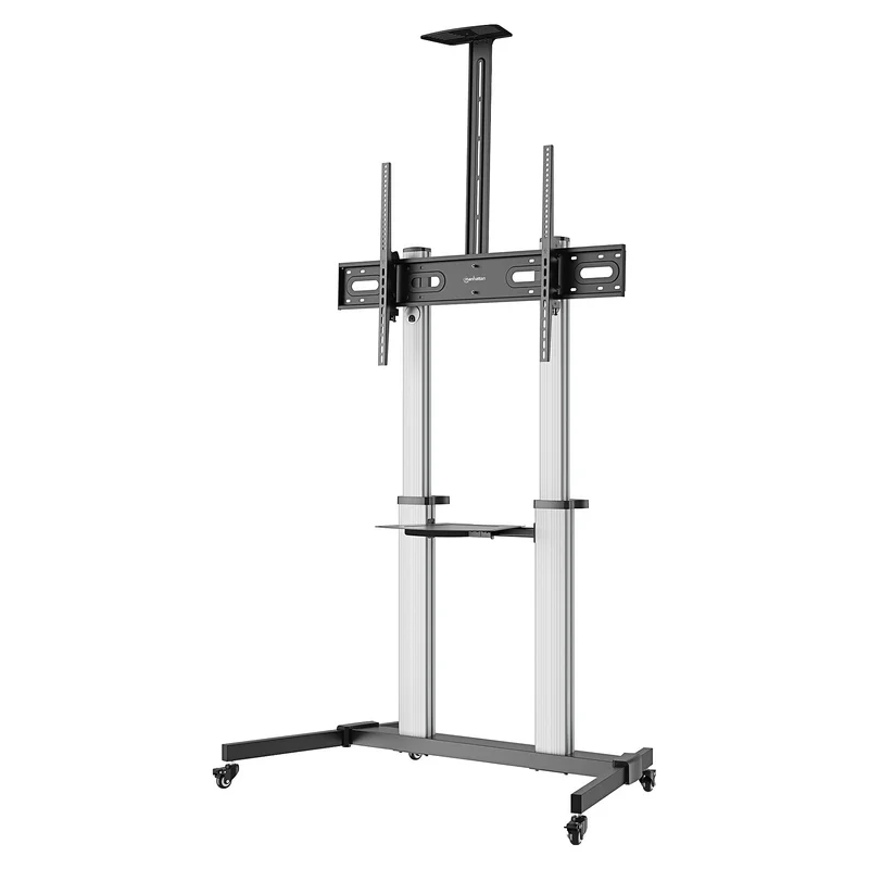 Manhattan 462563 TV-Wagen 60-100" 80kg VESA 1000x600 neigbar Kamera-/AV-Ablage Rollen Silver Black