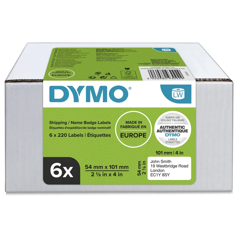 DYMO Original Etikett für LabelWriter™, Vorteilspack, Versand - weiss - permanent haftend, 6 x 220 Etiketten