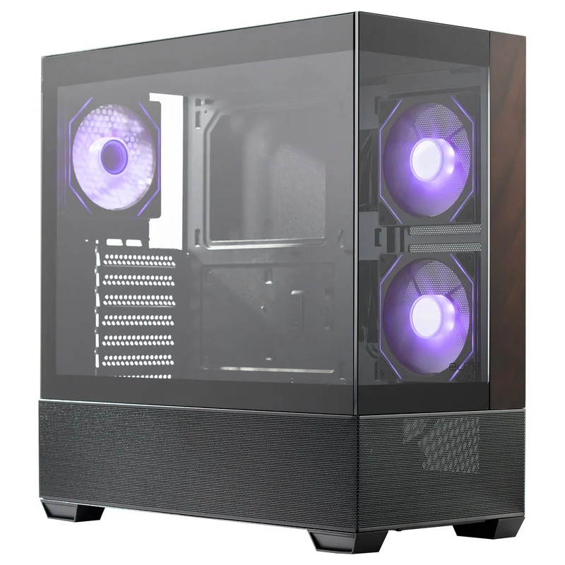 Midi Cooler Master Elite 690 Wood (schwarz/holz, Tempered Glass x 2)