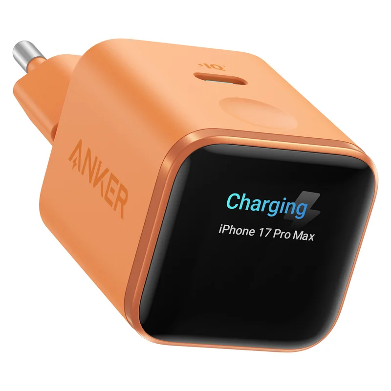 ANKER Nano Charger 45W GaN Ladegert 1x USB-C ActiveShield 5.0 Touchsensor iPhone Erkennung SmartDisplay orange