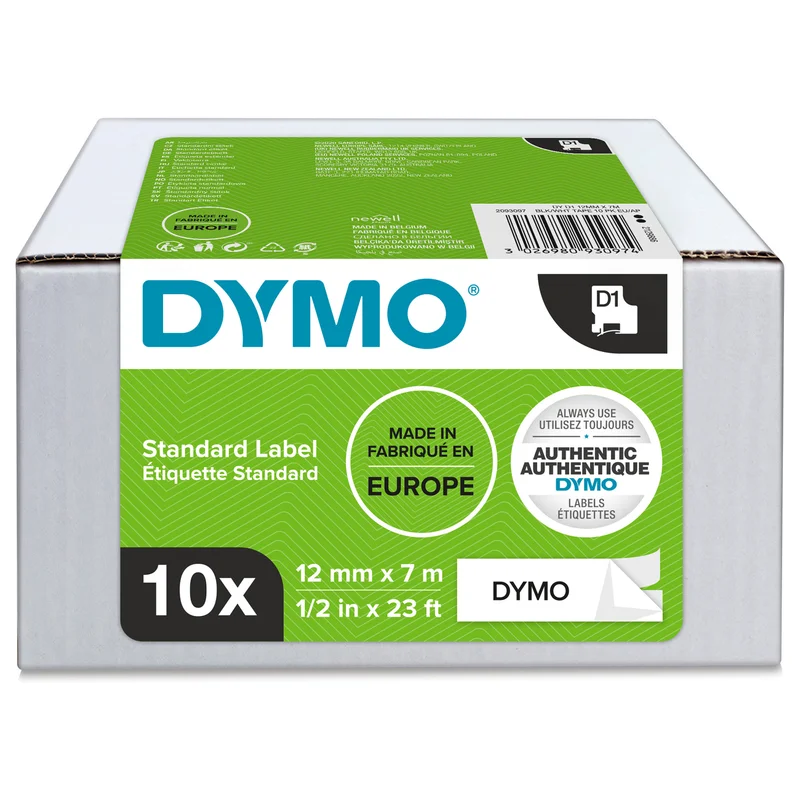 1x10 Dymo D1 Schriftband 12mmx7m schwarz auf wei