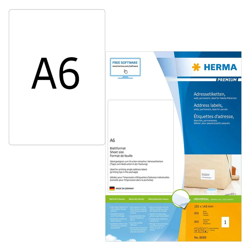 HERMA Premium - Papier - matt - permanent selbstklebend - weiß - A6 (105 x 148 mm)