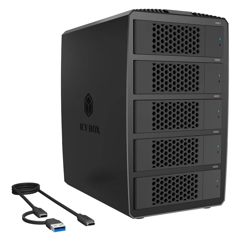 für 5x 2,5"/3,5" SATA HDD zu USB 3.2 Gen 1, 5 Gbps, RAID 0, 1, 10, 3, 5, Single, Large, Clone