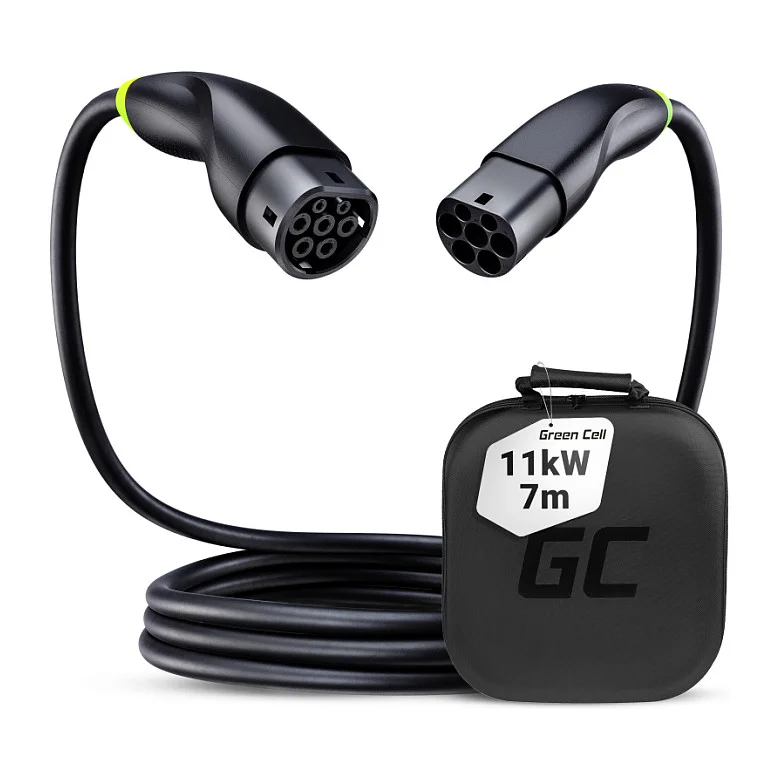Green Cell Snap Type 2 EV Charging Cable 11 kW 7 m for Tesla Model 3 S X Y, VW ID.3, ID.4, Kia EV6, Hyundai IONIQ 5, Ford Mach-E