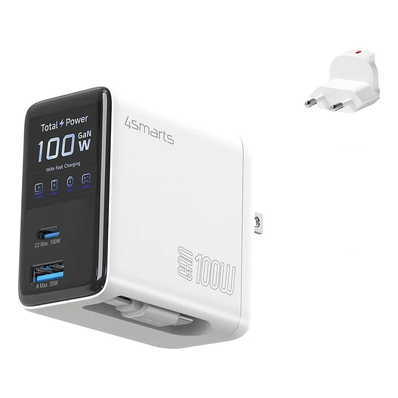 4smarts Ladegert GaN Flex Screen AI 100W 2 USB-C+1 USB-A wei