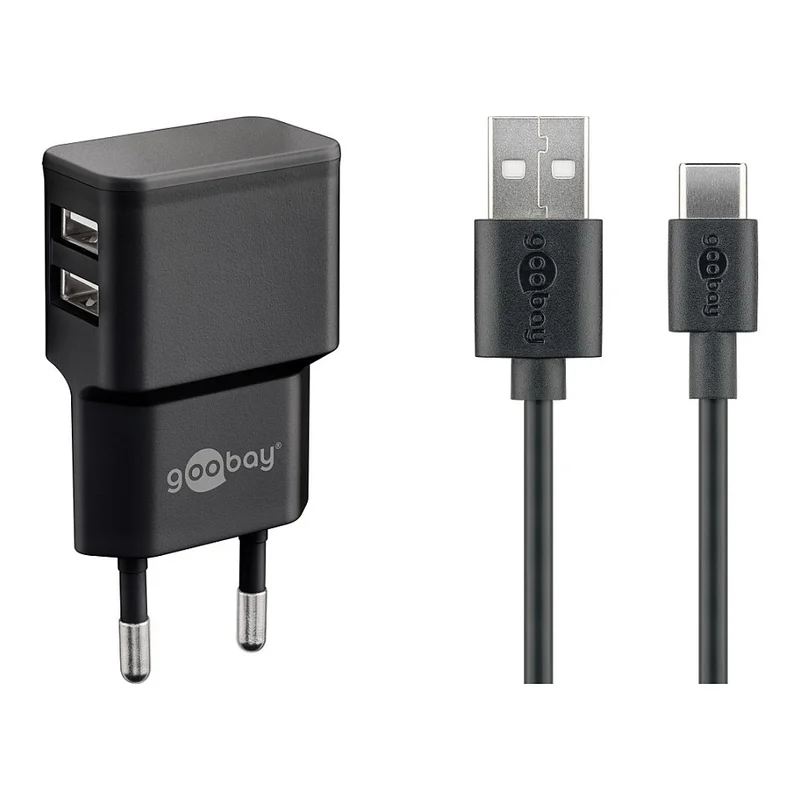 Goobay USB-C Dual Ladeset 2,4 A (schwarz)
