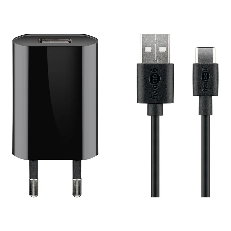 USB-C Ladeset 5 Watt (schwarz, 1 Meter Kabel USB-A > USB-C)