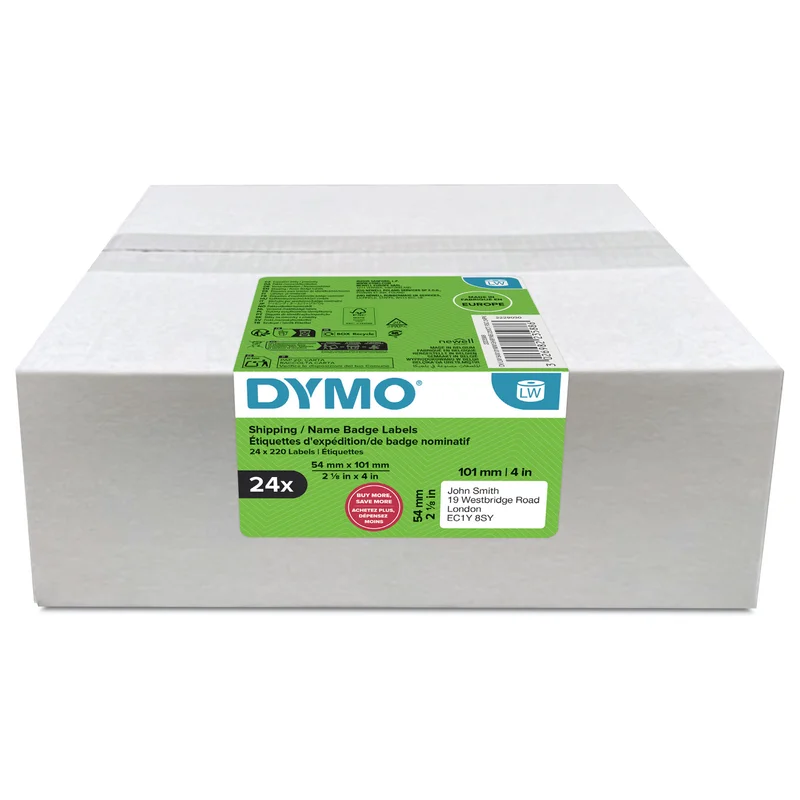 Dymo LabelWriter ORIGINAL Versand-/Namensschild-Etiketten Vorteilspack, 54 x 101 mm (24 Rollen mit je 220 Etiketten)