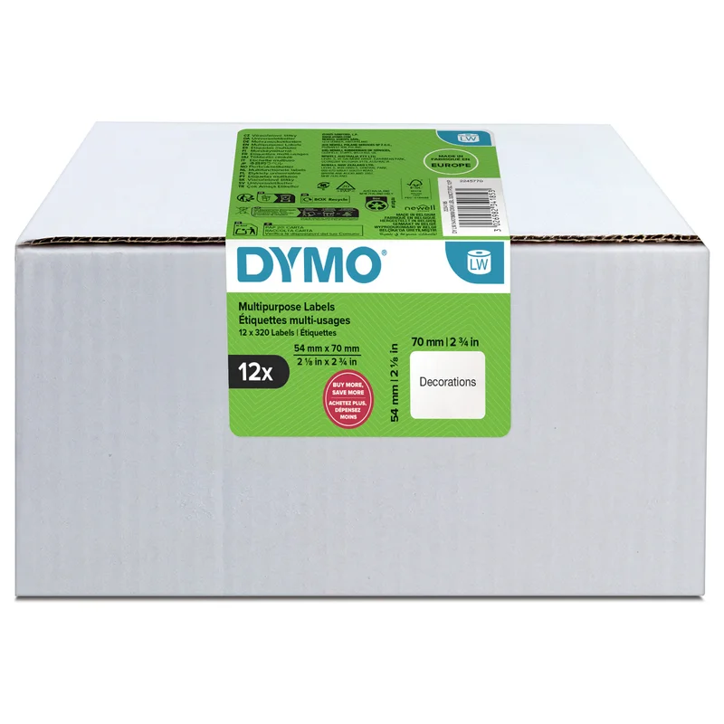 DYMO Etiketten Mehrzweck weiss perm. 12 Rollen 320 Etiketten,perm.haft.