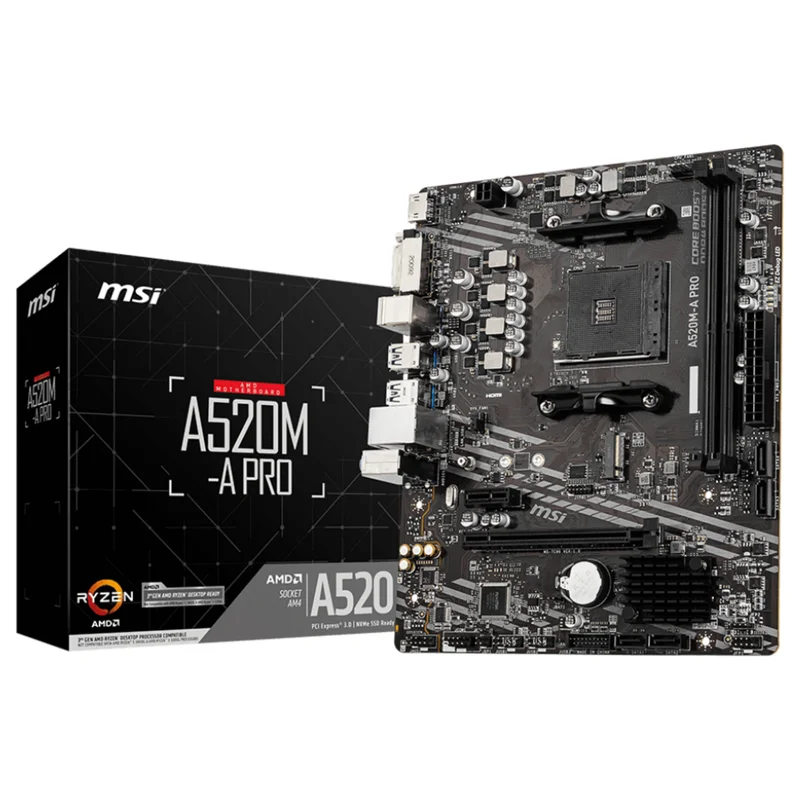 AM4 MSI A520M-A PRO mATX (M.2 Port, PCIe 3.0 x 4, NVMe PCI:1 PCIe:1 RAM:4)