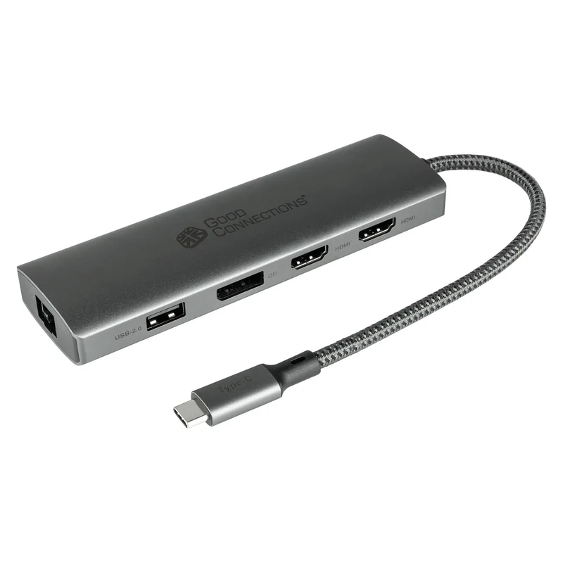 GoodConnections HUB-C001A USB-C HUB 10-Port 2xHDMI 1xDP 1xUSB-C 2xUSB 3.0 1xUSB 2.0 1xRJ45 1xKartenleser Anthrazit