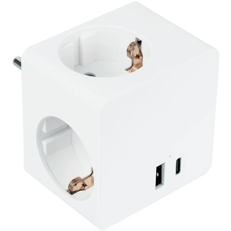 Steckdosenwürfel mit 3x Schutzkontakt-Buchse, USB-C (20W, PD 3.0) und USB-A Buchse (18W), weiß