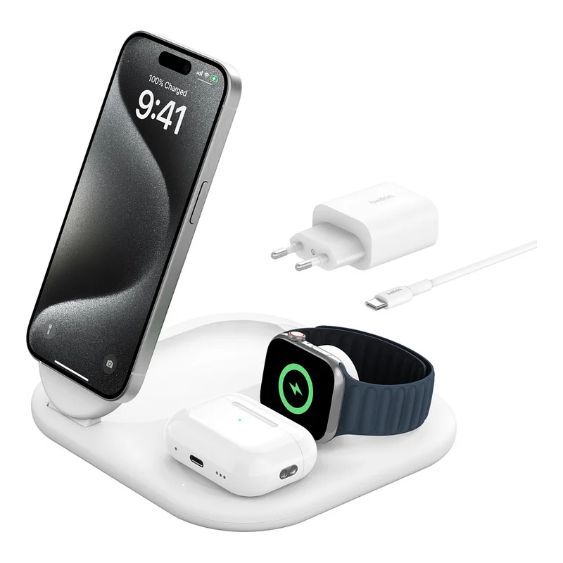 Belkin Wireless BOOST CHARGE Qi2 3-in-1 Ladest. 15W weiß