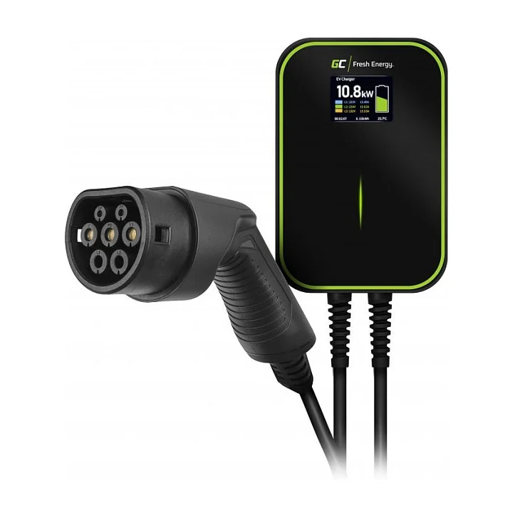 Green Cell Wallbox EV PowerBox 2x Ladebuchse mit Typ2 Ladekabel 6m 22KW 32A Schwarz